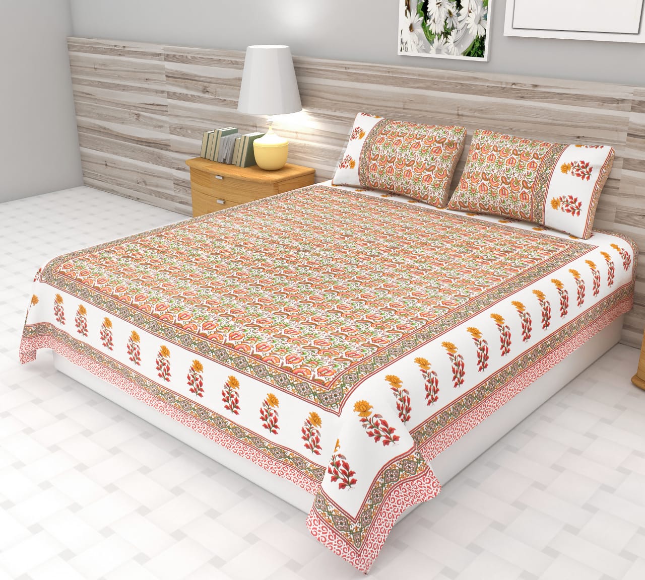Sanganeri Symphony Handblock Bedsheet | King