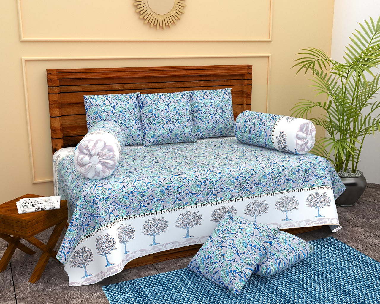 Tree Pattern Deewan Set | 8pcs 100% Cotton