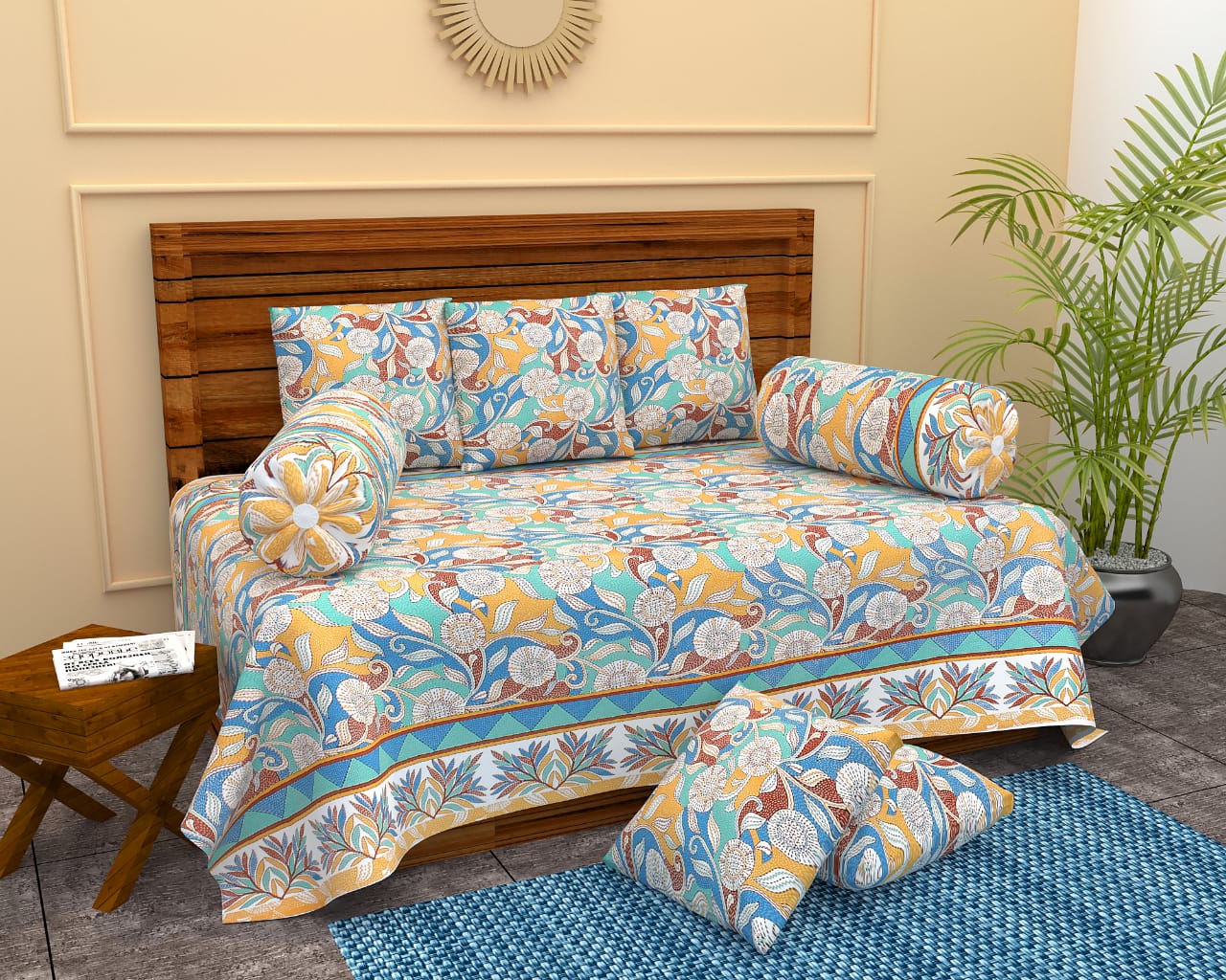 Floral Printed Deewan Set | 8pcs 100% Cotton