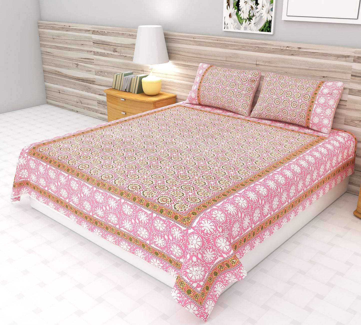 Sanganeri Hand Block Motif Bedsheet | King