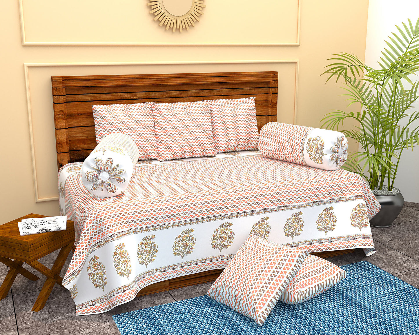 Geometric Pattern Deewan Set | 8pcs 100% Cotton