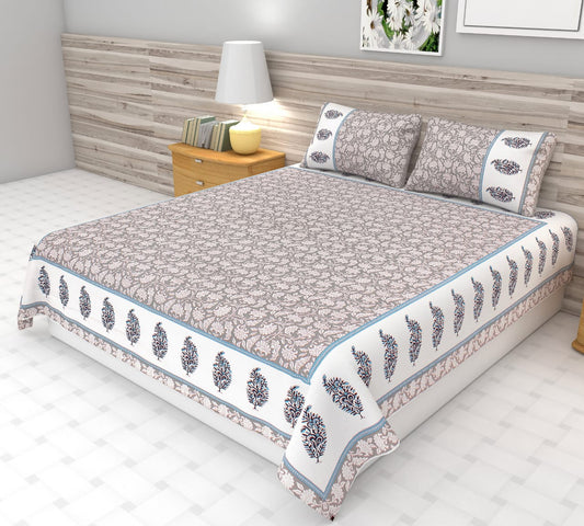 Handblock Harmony Bedsheet (Grey)| King