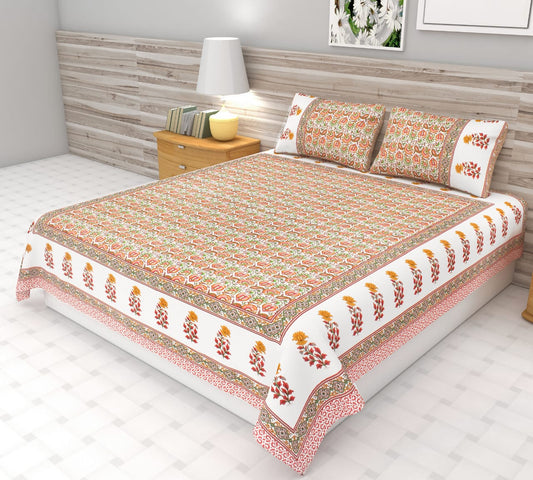 Sanganeri Symphony Handblock Bedsheet | King