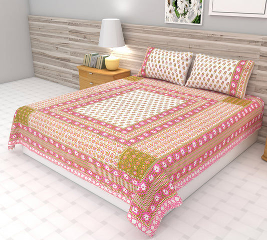 Pink Printed Jaipuri Bedsheet | King