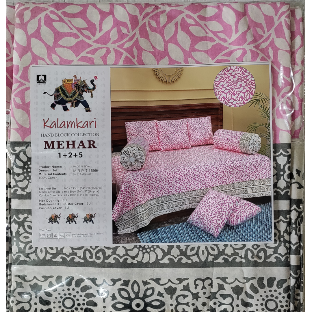 Royal Retreat Deewan Set (Pink) | 8pcs 100% Cotton