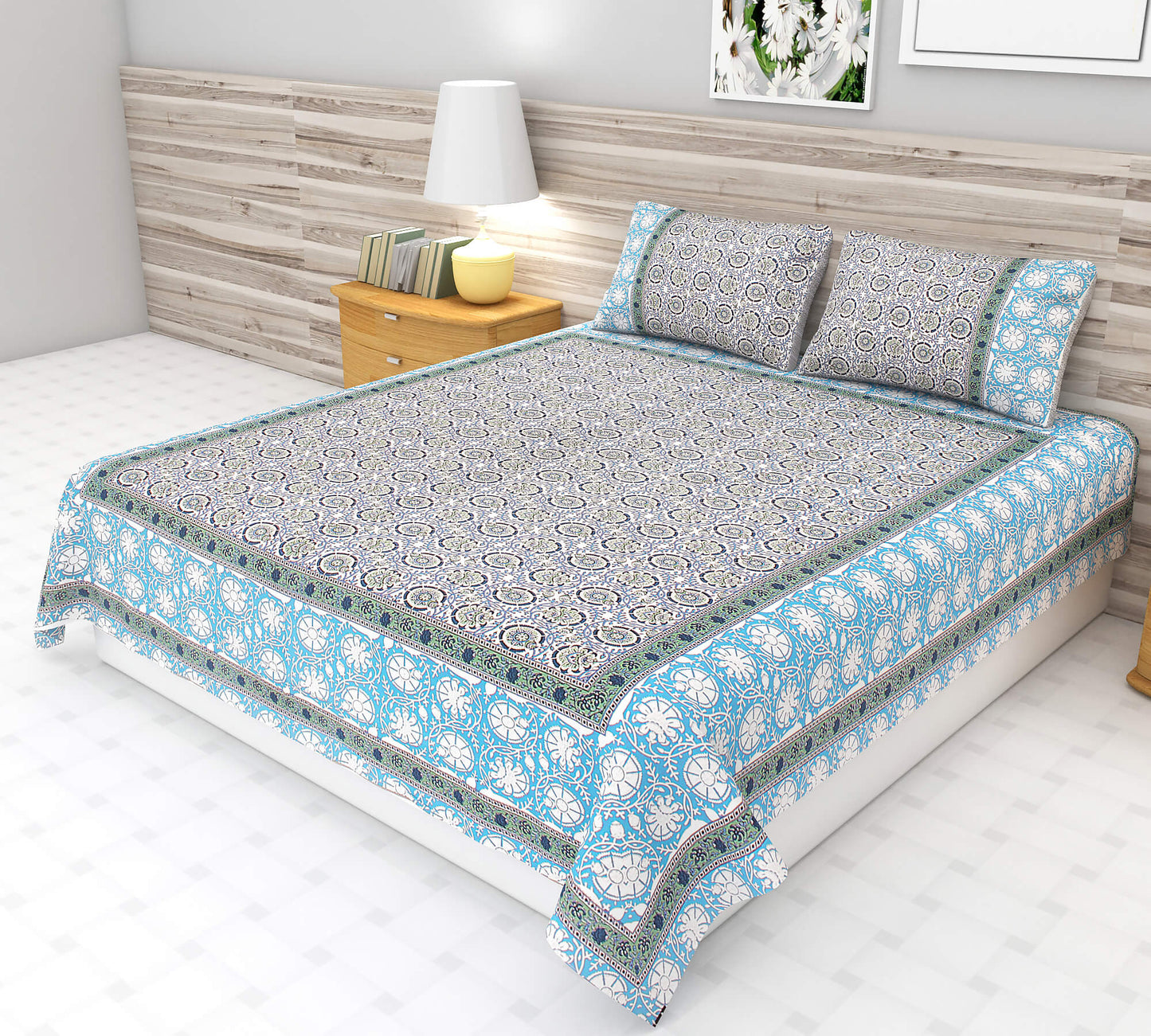 Sanganeri Hand Block Motif Bedsheet | King