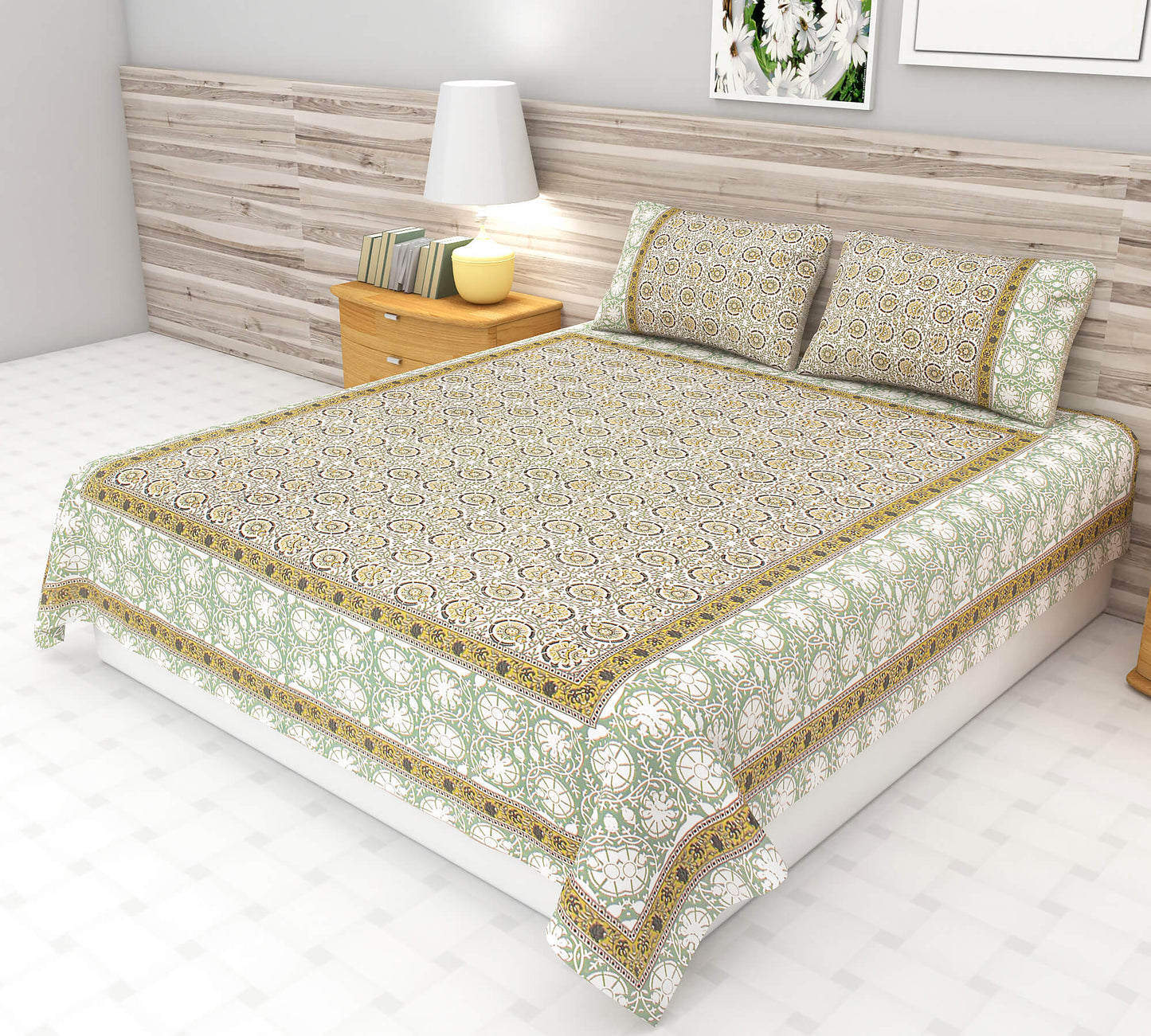 Sanganeri Hand Block Motif Bedsheet | King