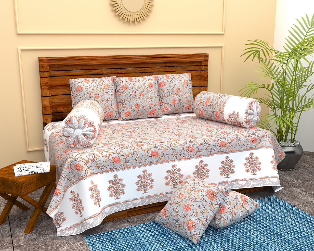 Floral Printed Deewan Set | 8pcs 100% Cotton