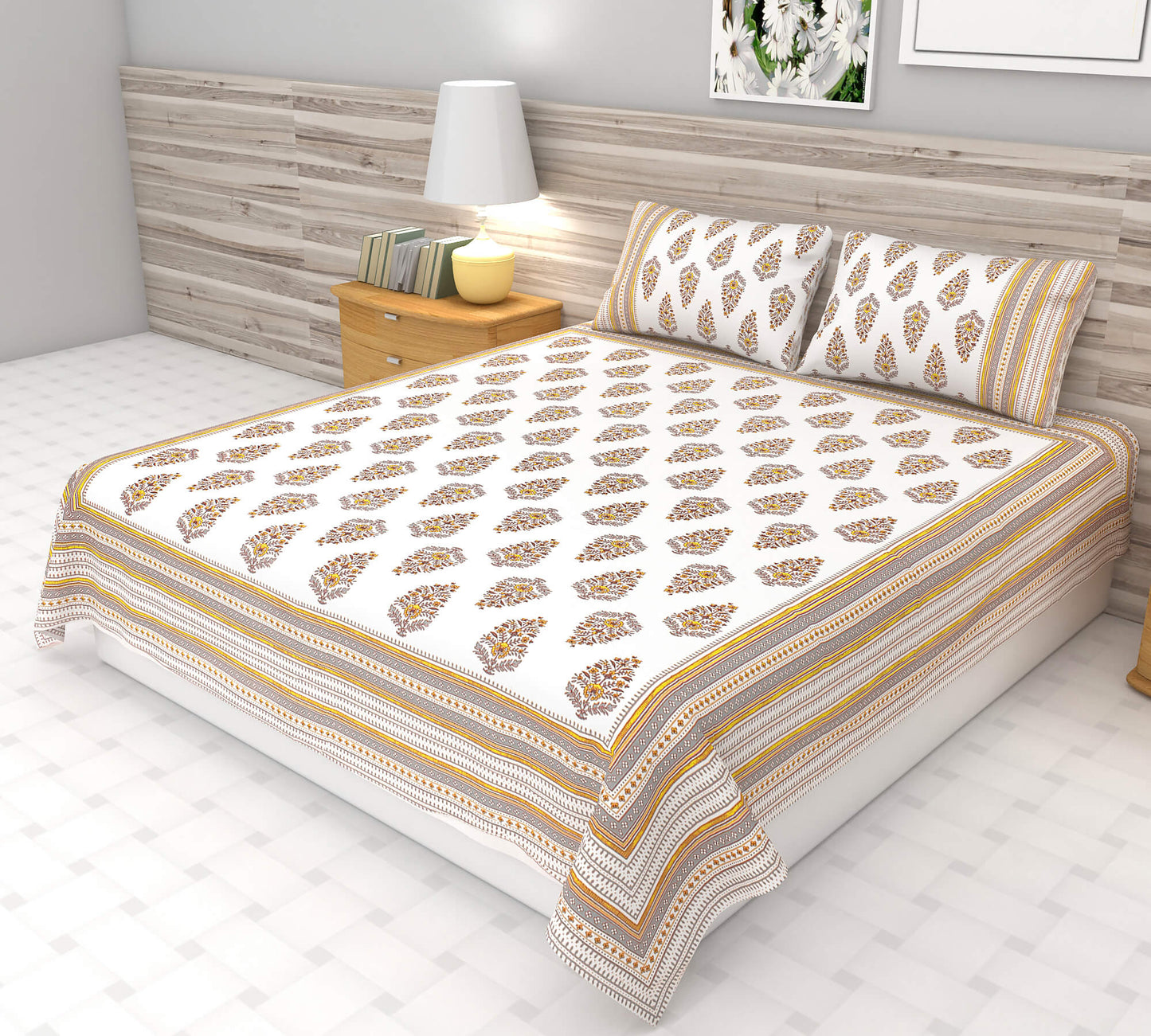Jaipuri Hand Block Butti Pattern Bedsheet | King