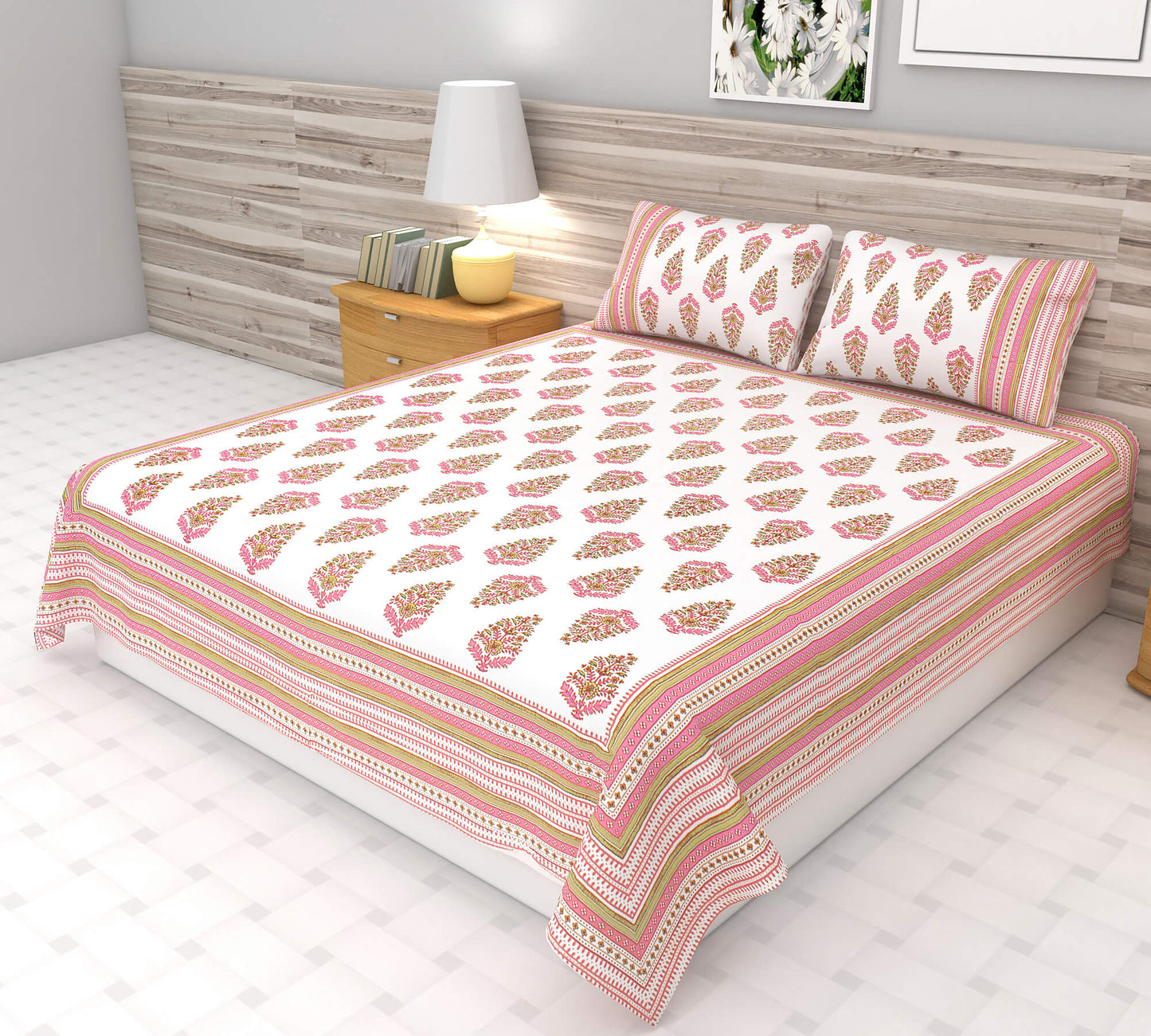 Jaipuri Hand Block Butti Pattern Bedsheet | King