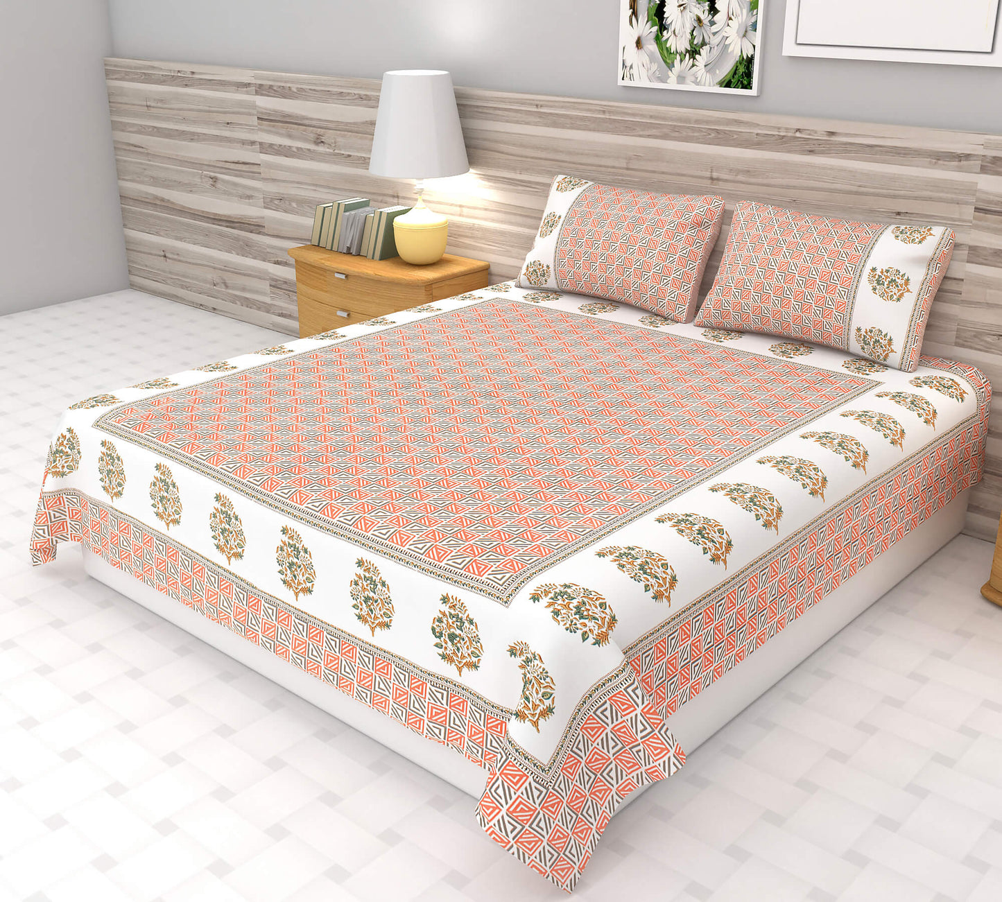 Geometric Pattern Jaipuri Cotton Bedsheet | King